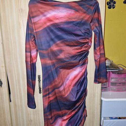 Shein printed dress new with side ruching size M