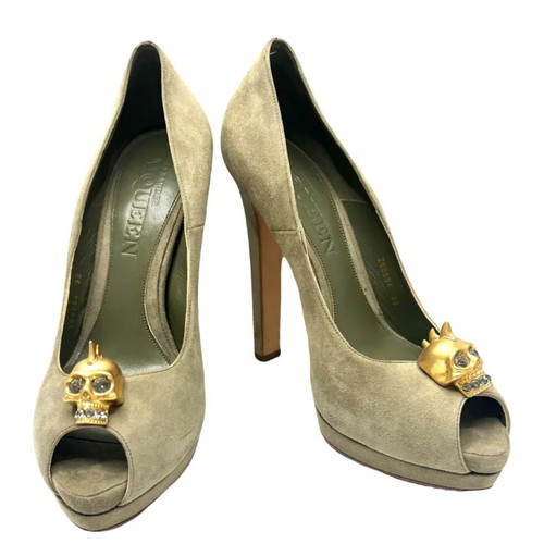 Alexander McQueen skull high heel shoes, green, size 39