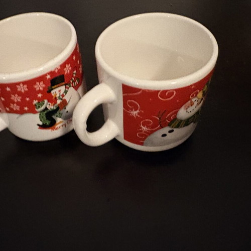 Snowman Christmas mugs set of 2 ceramic cups
