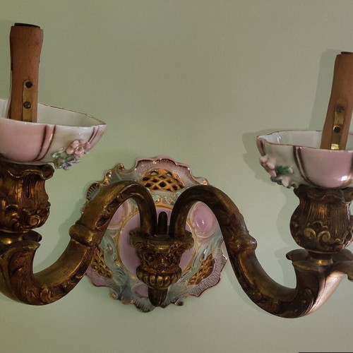 Vintage wall light applique used, porcelain