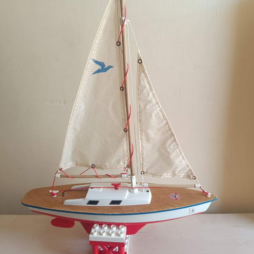 Vintage wooden sailboat decor