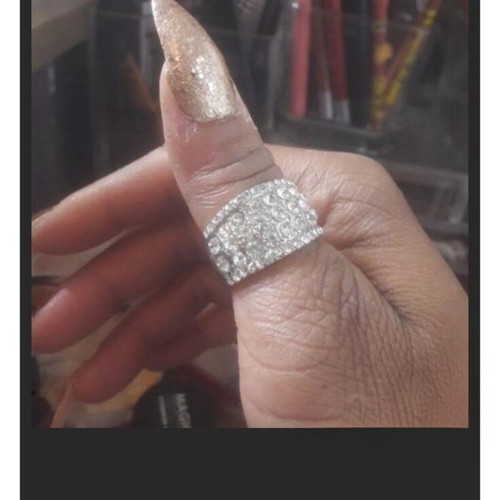Ring with white sapphires new, silver plated 925 sterling silver, size 11