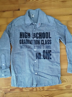 Checked kids shirt like new, white and gray, size 128 cm