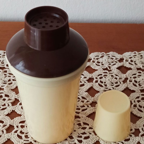 Cocktail shaker plastic beige with brown 1960's vintage new Greek made