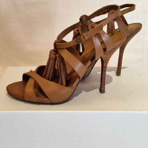 Leather women's high-heeled sandals size 39, brown