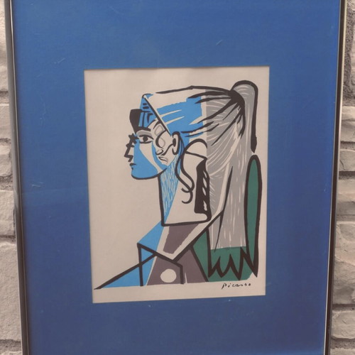 Vintage λιθογραφικό αντίτυπο Picasso “Portrait of Sylvette David in Green Chair” μεταχειρισμένο