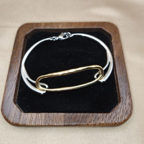 Minimal Two-Tone Stainless Steel Bracelet with Puffy Link