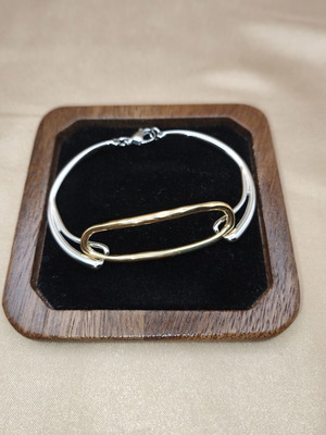 Minimal Two-Tone Stainless Steel Bracelet with Puffy Link