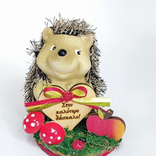 Handmade table decoration for teacher new with ceramic hedgehog