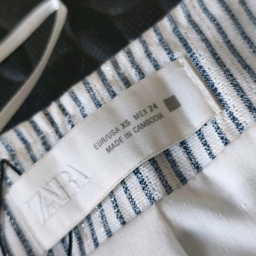 Zara women's vest white with blue stripes and metallic thread new