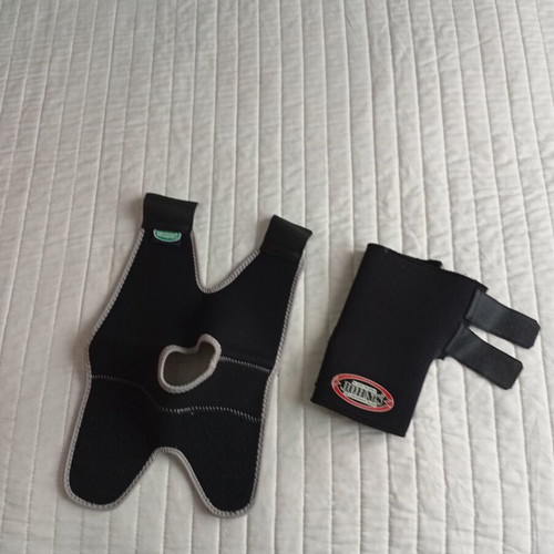 Sensiplast knee brace and John's left wrist orthopaedic splint