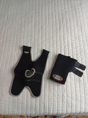 Sensiplast knee brace and John's left wrist orthopaedic splint