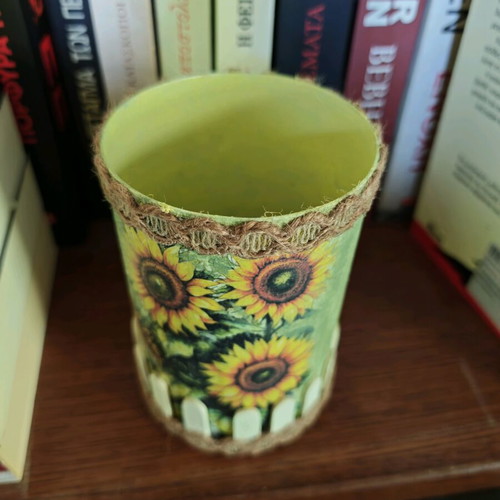 DIY Pencil Holder Jar with Sunflowers like new