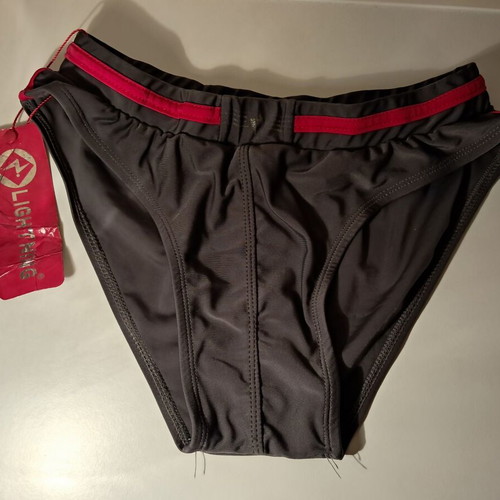 Lightning Bolt men's swim brief new, gray and olive with red details