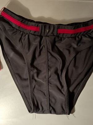 Lightning Bolt men's swim brief new, gray and olive with red details