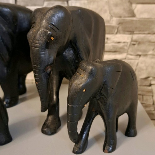 Wooden elephants used, set of 4, solid wood