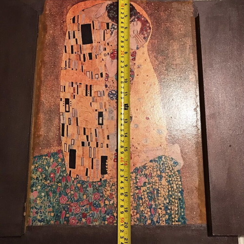 Handmade triptych painting with decoupage technique The Kiss Gustav Klimt like new