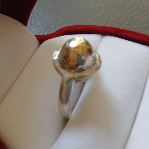 925 Silver Gold Hammered Ring like new