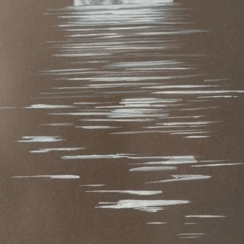 Moon and Reflection Painting 25x25 cm, new, white charcoal and acrylic