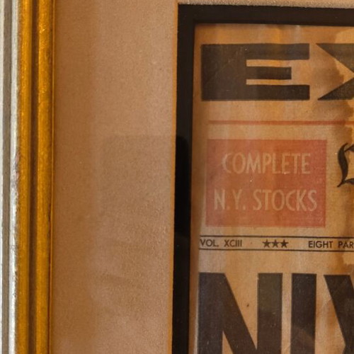 Nixon framed print used with 1975 newspaper and velvet background