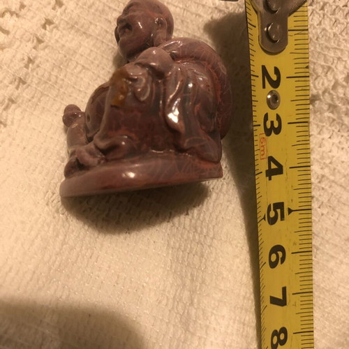 Vintage carved Laughing Buddha figurine used, soapstone, height 5 cm