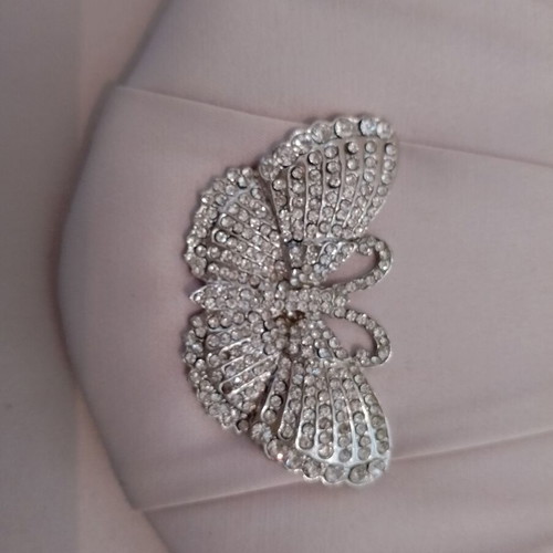 Vintage evening bag like new, gray-beige with butterfly ornament