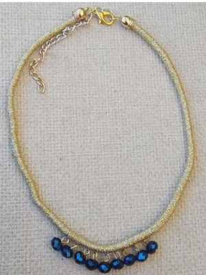Κολιέ κοντό χρυσό σχοινί με μπλέ κρύσταλλα καινούριο χειροποίητο