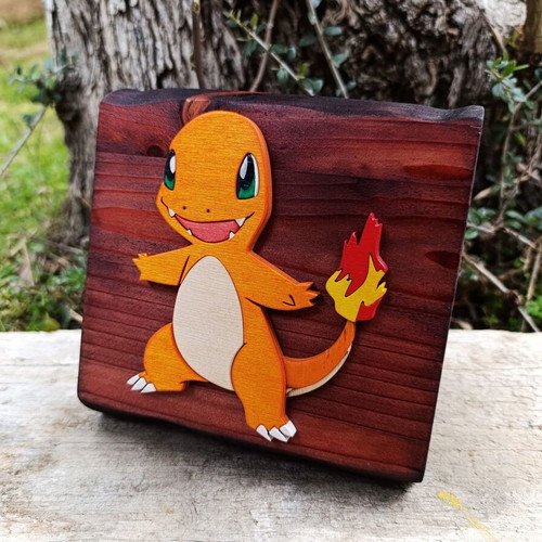 Charmander wooden decorative plaque, Pokémon, 15x15 cm