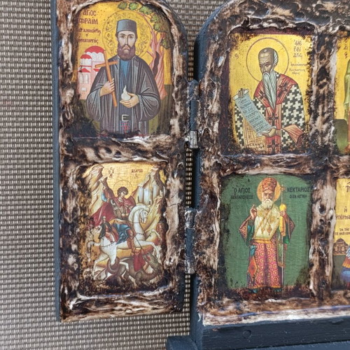 Byzantine triptych icon 20x16, hand-finished
