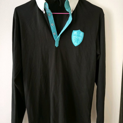 Long-sleeve shirt with collar like new, size L, black with turquoise details