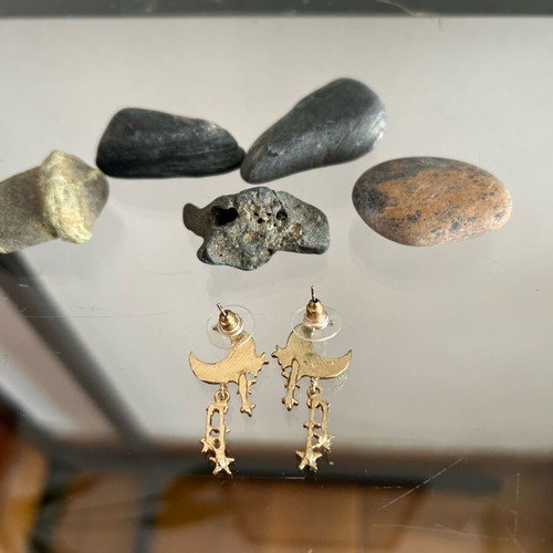 Half Moon Earrings new faux, unworn with missing rhinestone