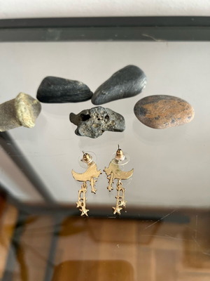 Half Moon Earrings new faux, unworn with missing rhinestone