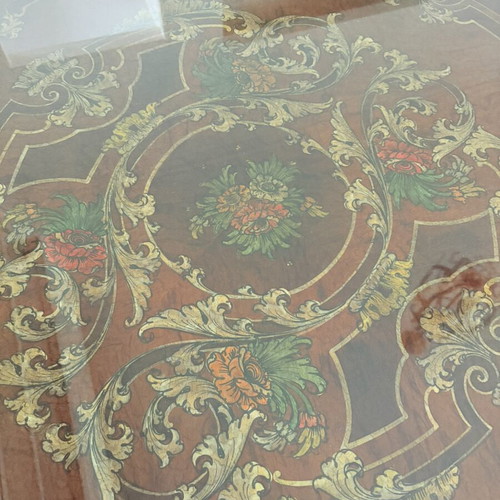 Vintage dining set round table with 6 velvet chairs Louis style like new
