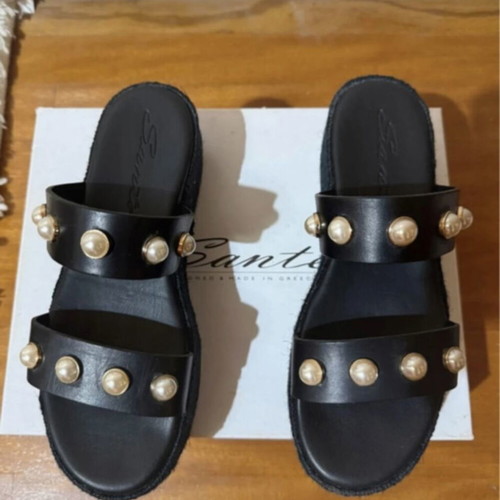 Sante black platform sandals with pearls, like new, size 38