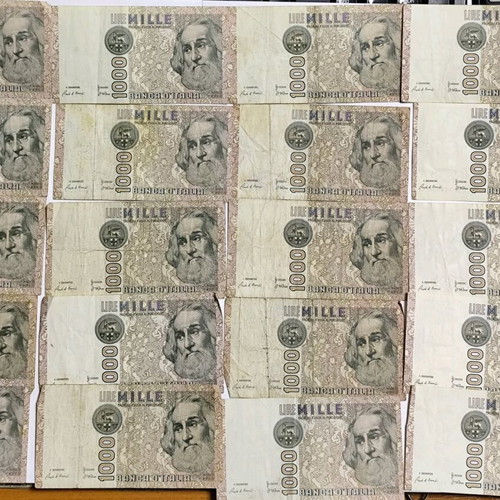 Italian banknotes used, pack of 20 of 1000 lire