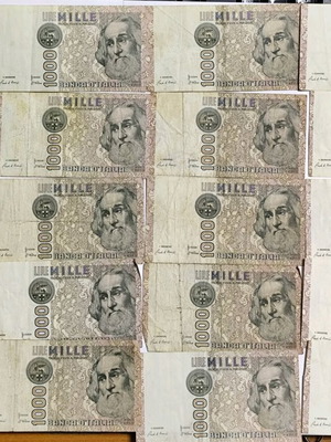 Italian banknotes used, pack of 20 of 1000 lire