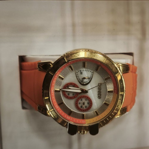 Breeze Chronograph Watch 110061.1, gold tone and orange silicone, NOS full set