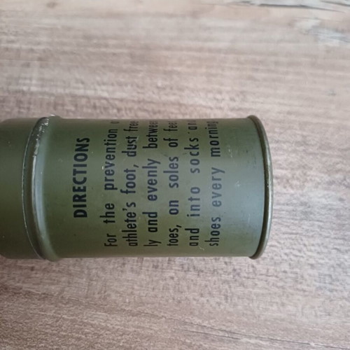 American Army Foot Powder collectible, used, metal container 1 oz
