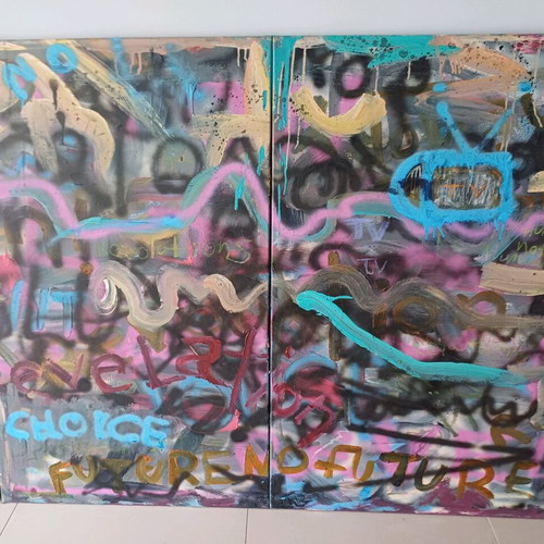 Paintings used, graffiti set of 8 canvas panels
