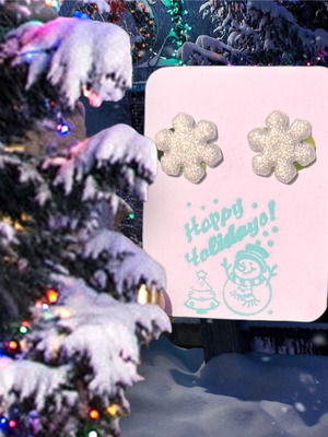 Snowflake stud earrings new, stainless steel and polymer clay