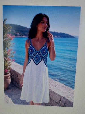Summer dress with hand-knitted top, new, blue and white