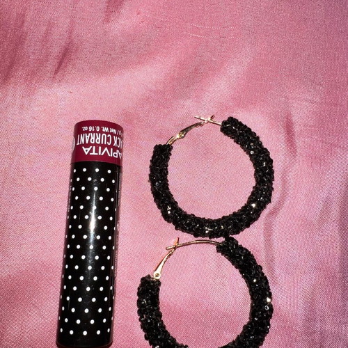 Hoop earrings with black rhinestones like new