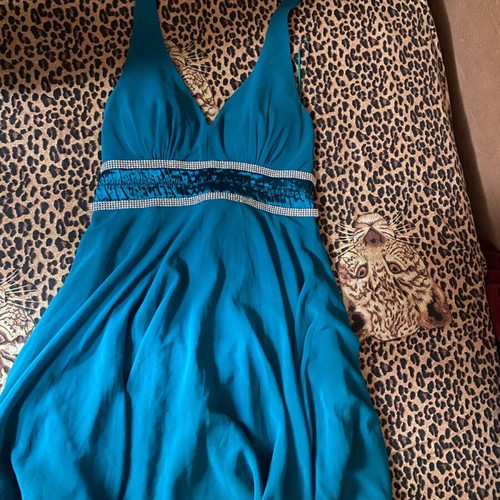 Turquoise Dress with Strass Details and Thin Straps, New