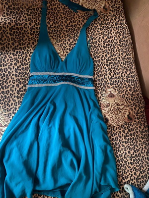 Turquoise Dress with Strass Details and Thin Straps, New