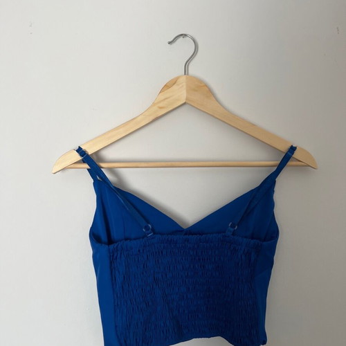 Blue electric blouse new, short evening draped style top