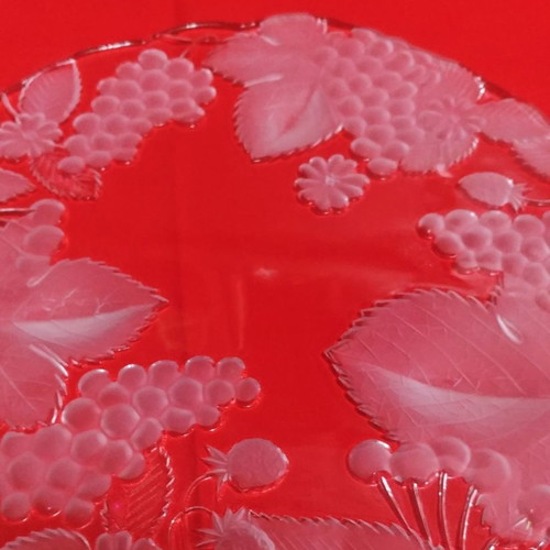 Large Soga crystal glass plate Japan 80s new for cheese or desserts