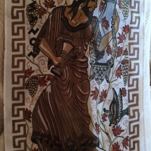 Vintage decorative fabric with Ancient Greek motif Athena & meander