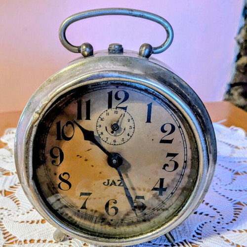 JAZ French Vintage Mechanical Alarm Clock used, 1920s