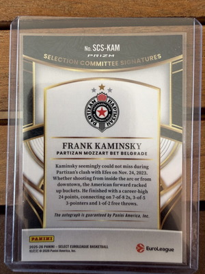 Frank Kaminsky Panini Euroleague Select 2025-2026 Autograph card