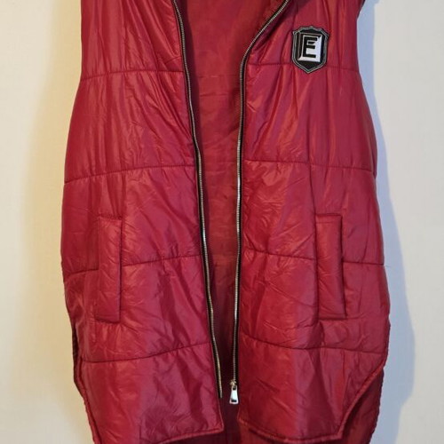 Happy Pink Long Sleeveless Vest with Hood red like new, Made in Italy
